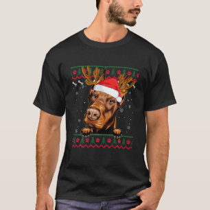 Ugly Sweater Reindeer Santa Kerstmis Doberman Dog T-shirt