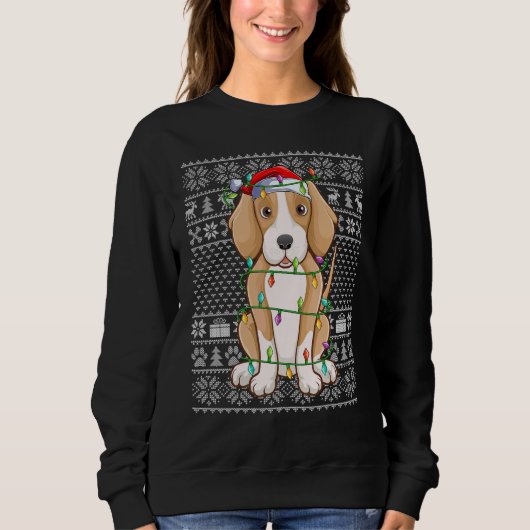 Ugly Sweater Style Xmas Lights Santa Foxhound Dog  (Voorkant)