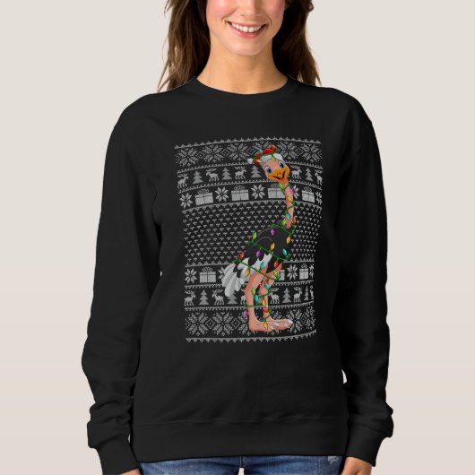 Ugly Sweater Style Xmas Lights Santa Ostrich Bird  (Voorkant)