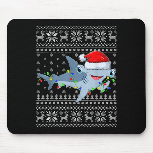 Ugly Sweater Xmas Lights Santa Hammerhead Shark Ch Muismat (Voorkant)