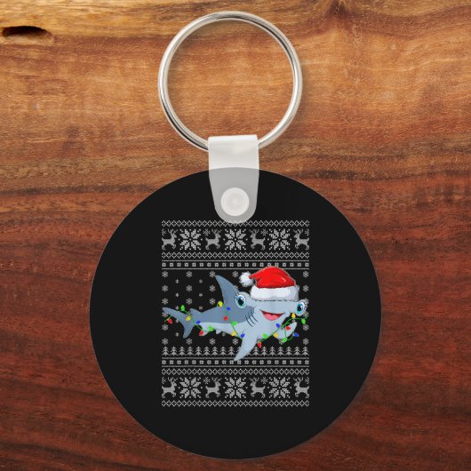 Ugly Sweater Xmas Lights Santa Hammerhead Shark Ch Sleutelhanger (Voorkant)
