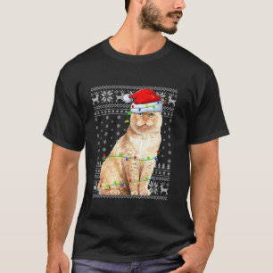 Ugly Sweater Xmas Lights Santa Scottish Fold Cat C T-shirt