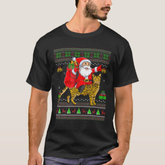 Ugly Xmas Funny Santa Claus Riding Bengal Cat Chri T-shirt