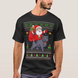 Ugly Xmas Santa Claus Riding Russisch Blauwe Kat C T-shirt