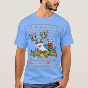Ugly Xmas Santa Riding Hammerhead Shark Kerstmis T-shirt