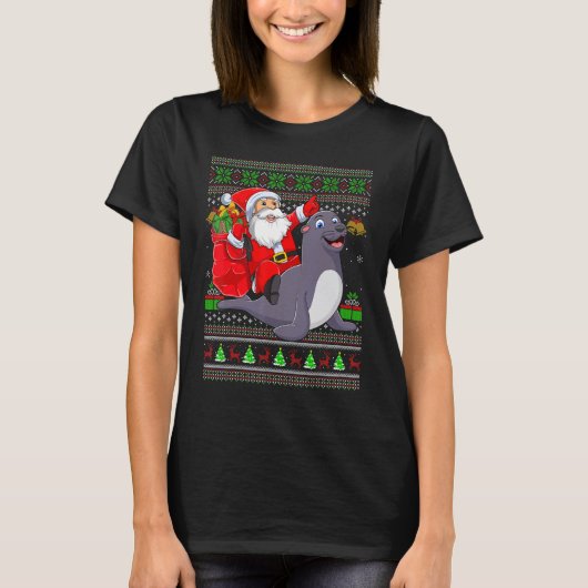 Ugly Xmas Santa Riding Seals Christmas T-shirt (Voorkant)