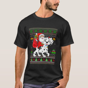Ugly Xmas Sweater Funny Santa Riding Dalmatische H T-shirt