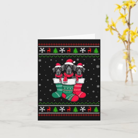 Ugly Xmas Sweater Great Dane Dog In Christmas Sock Kaart (Gele Bloem)