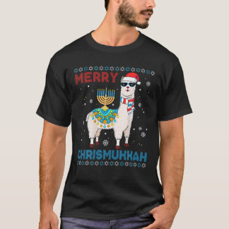 Ugly Xmas Sweater Merry Chrismukkah Cute Llama in T-shirt