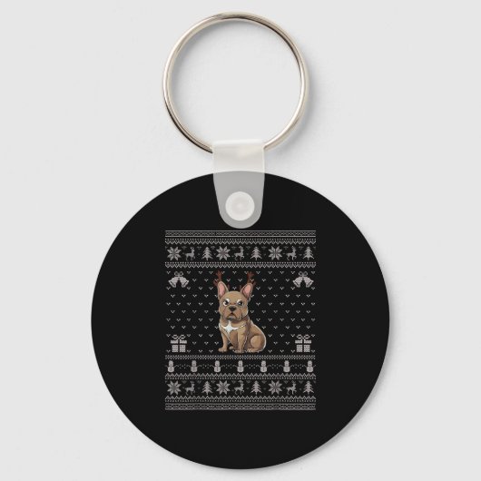 Ugly Xmas Sweater Style Frenchie Dog Reindeer Chri Sleutelhanger (Voorkant)