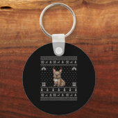Ugly Xmas Sweater Style Frenchie Dog Reindeer Chri Sleutelhanger (Voorkant)