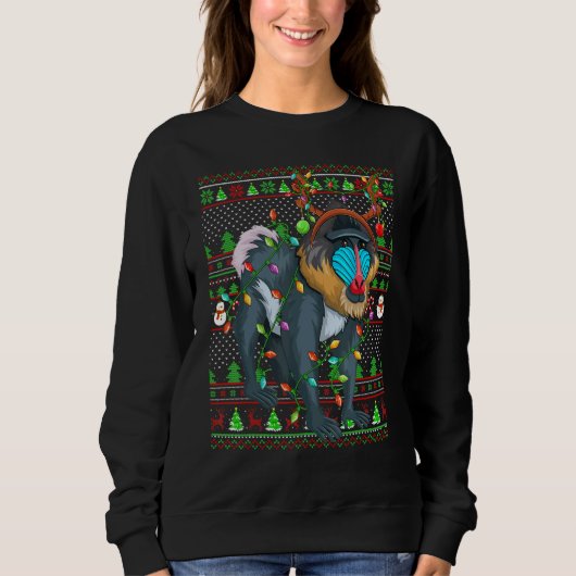 Ugly Xmas Sweater Style Lighting Baboon Christmas (Voorkant)