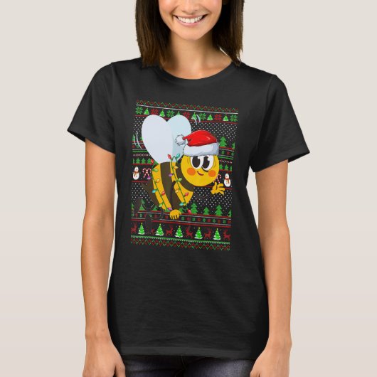 Ugly Xmas Sweater Style Lighting Bee Christmas T-shirt (Voorkant)