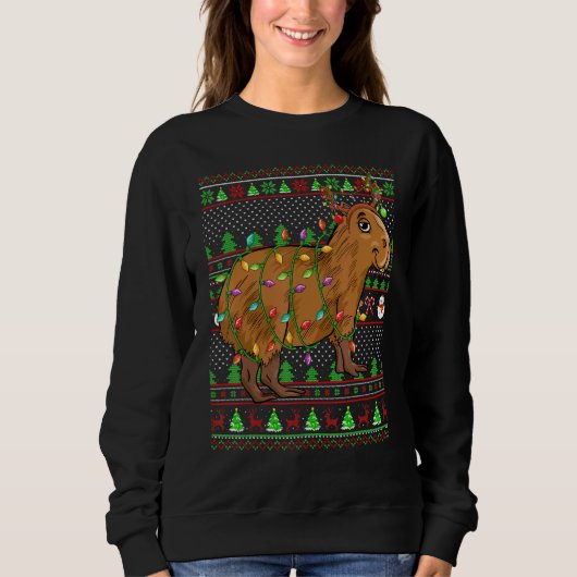 Ugly Xmas Sweater Style Lighting Capybara Christma (Voorkant)