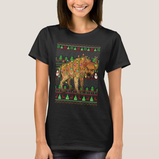Ugly Xmas Sweater Style Lighting Hyena Christmas T-shirt (Voorkant)