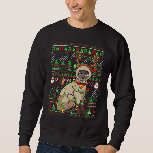 Ugly Xmas Sweater Style Lighting Siamese Cat Chris (Voorkant)