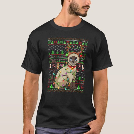 Ugly Xmas Sweater Style Lighting Siamese Cat Chris T-shirt (Voorkant)