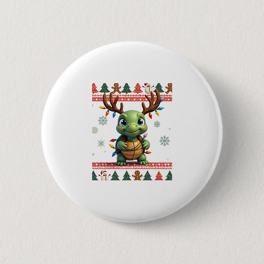 Ugly Xmas Sweater Style Lighting Turtle Christmas Ronde Button 5,7 Cm (Voorkant)