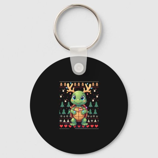 Ugly Xmas Sweater Style Lighting Turtle Christmas Sleutelhanger (Voorkant)