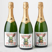 Ugly Xmas Sweater Style Lighting Turtle Christmas Sparkling Wijnetiket (Flessen)