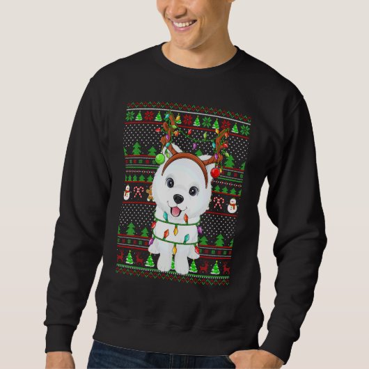 Ugly Xmas Sweater Style Lights Samoyed Dog Christm (Voorkant)