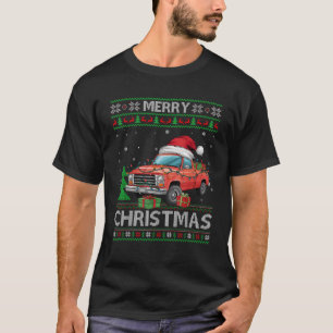 Ugly Xmas Sweater Style Lights Santa Pickup Truck T-shirt