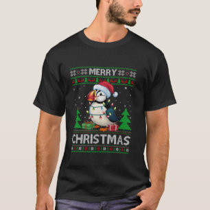 Ugly Xmas Sweater Style Lights Santa Puffin Bird C T-shirt