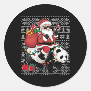 Ugly Xmas Sweater Style Santa Riding Panda Kerstmi Ronde Sticker