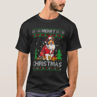 Ugly Xmas Sweater Style Santa Rough Collie Dog Chr T-shirt