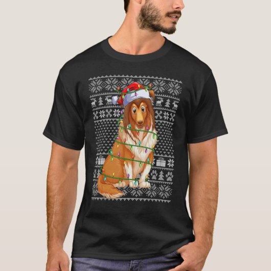Ugly Xmas Sweater Style Santa Shetland Sheepdog Ch T-shirt (Voorkant)