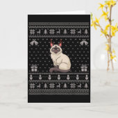 Ugly Xmas Sweater Style Siamese Cat Reindeer Chris Kaart (Gele Bloem)