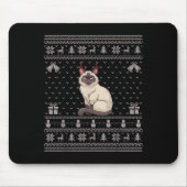 Ugly Xmas Sweater Style Siamese Cat Reindeer Chris Muismat (Voorkant)