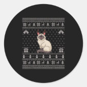 Ugly Xmas Sweater Style Siamese Cat Reindeer Chris Ronde Sticker (Voorkant)