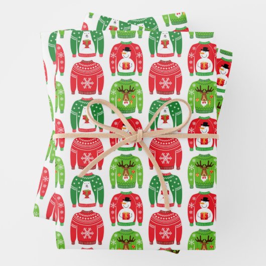 Ugly Xmas Sweaters Polar Beer Snowman Rudolf Red Inpakpapier Vel (In situ)