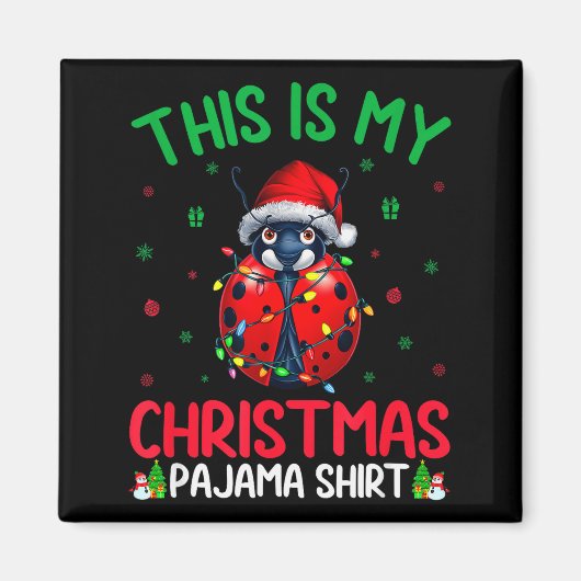 Ugly Xmas Tree Lights Santa Ladybug Christmas Paja Magneet (Voorkant)