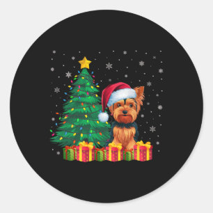 Ugly Yorkshire Terrier Kerstman Hoed Kerstverlicht Ronde Sticker