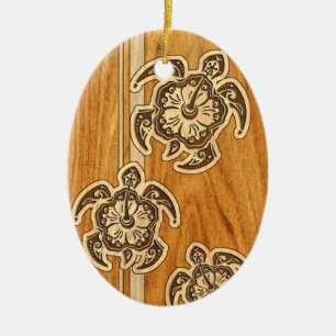 Uhane Honu Faux Wood Hawaiian Turtles Keramisch Ornament