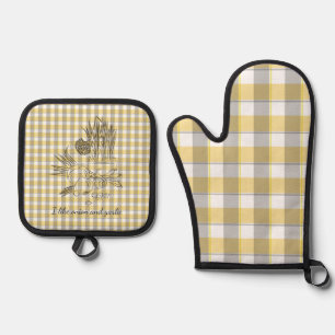 Ui en knoflook keuken geel beige ovenwant & pannenlap set