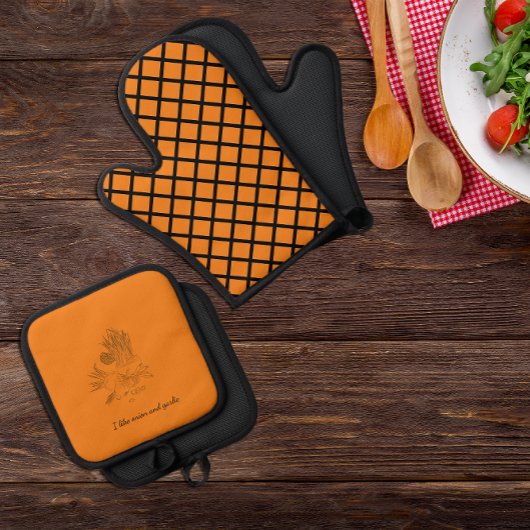 Ui en knoflook keuken sinaasappel ovenwant & pannenlap set