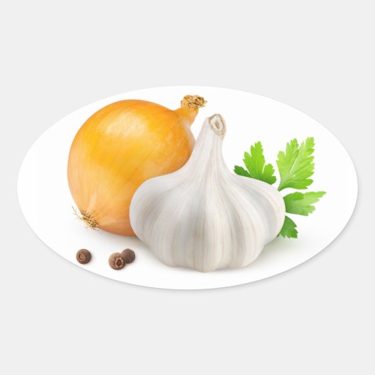Ui en knoflook ovale sticker (Voorkant)