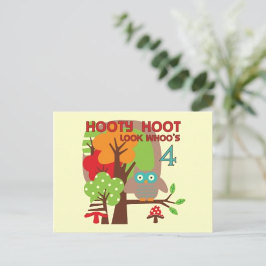 Uil 4th Birthday T shirten en geschenken Briefkaart (Staand voorkant)