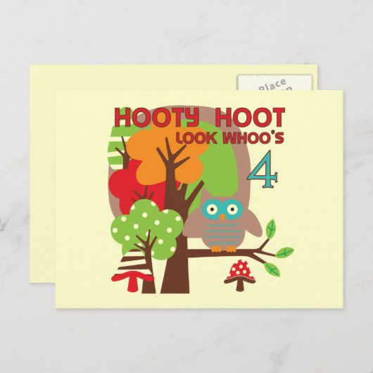 Uil 4th Birthday T shirten en geschenken Briefkaart (Voorkant / Achterkant)