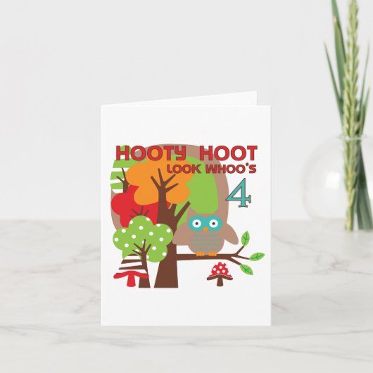 Uil 4th Birthday T shirten en geschenken Kaart (Voorkant)