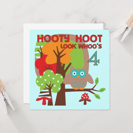 Uil 4th Birthday T shirten en geschenken Kaart (Voorkant / Achterkant in situ)