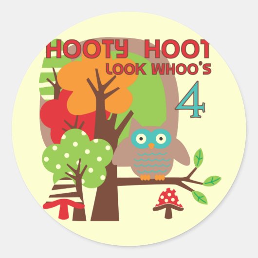 Uil 4th Birthday T shirten en geschenken Ronde Sticker (Voorkant)