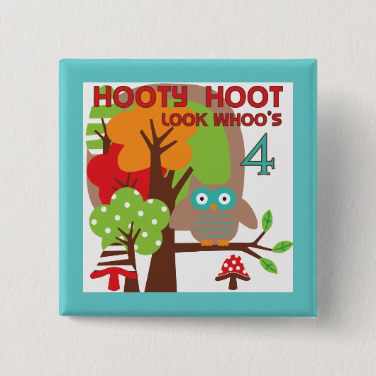 Uil 4th Birthday T shirten en geschenken Vierkante Button 5,1 Cm (Voorkant)