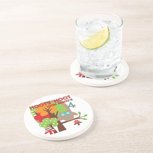 Uil 4th Birthday T shirten en geschenken Zandsteen Onderzetter (Zijkant)