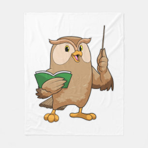 Uil als leraar met boek en aanwijsstok fleece deken
