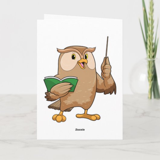 Uil als leraar met boek en aanwijsstok kaart (Achterkant)