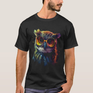 Uil Artwork Dierenbril Kleurrijke Vogel Uil T-shirt